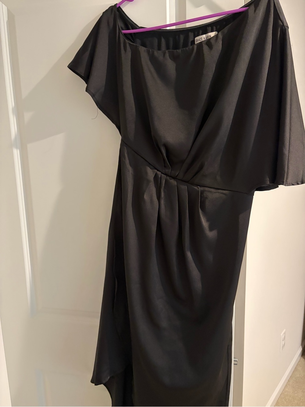 Grace Karin Black Asymmetrical One-Shoulder Evening Gown